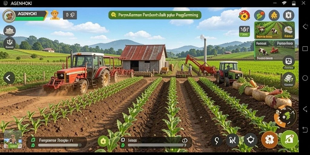 Lihat gameplay seru di AGENHOKI yang menampilkan aktivitas pertanian.