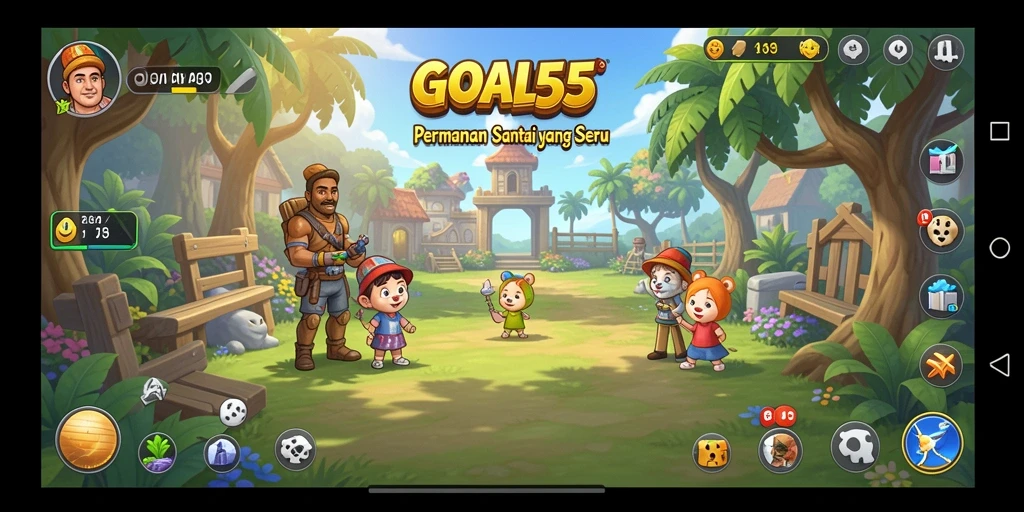 Screenshot utama GOAL55 menampilkan gameplay penuh warna dan menyenangkan.