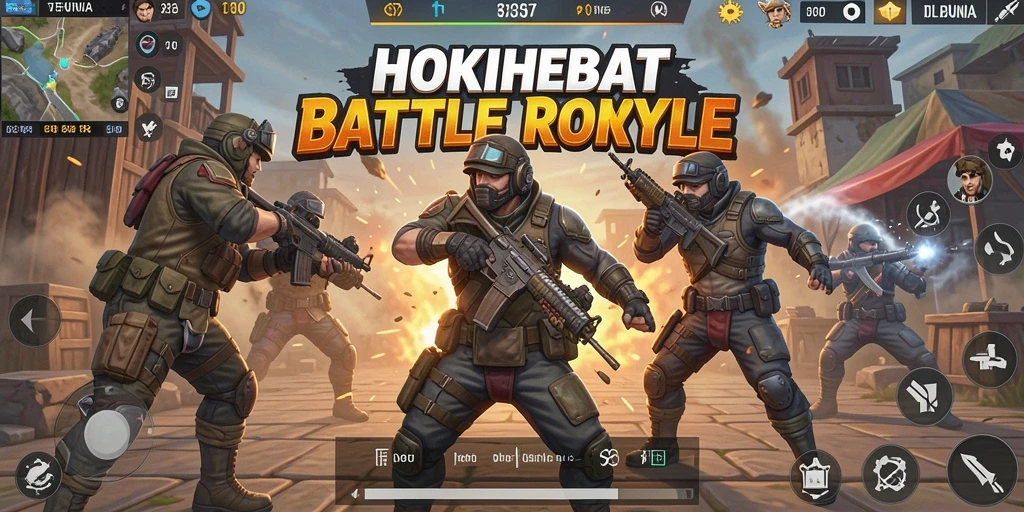 Screenshot HOKIHEBAT menampilkan aksi pertempuran seru dalam mode Battle Royale.