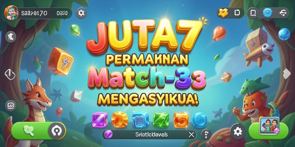 Tampilan gameplay JUTA7 dengan kombinasi warna-warni dalam pertandingan Match-3.