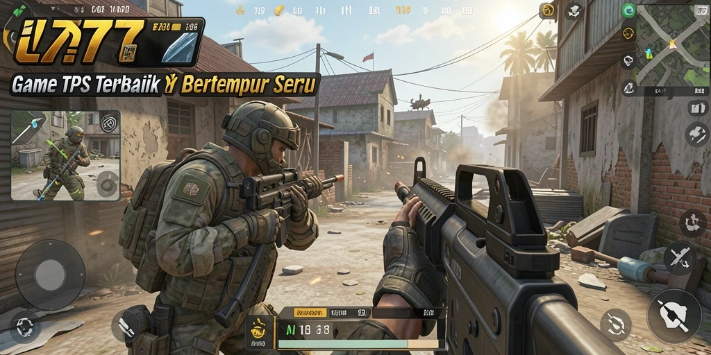 Screenshot gameplay L777 menampilkan aksi seru di medan perang TPS.