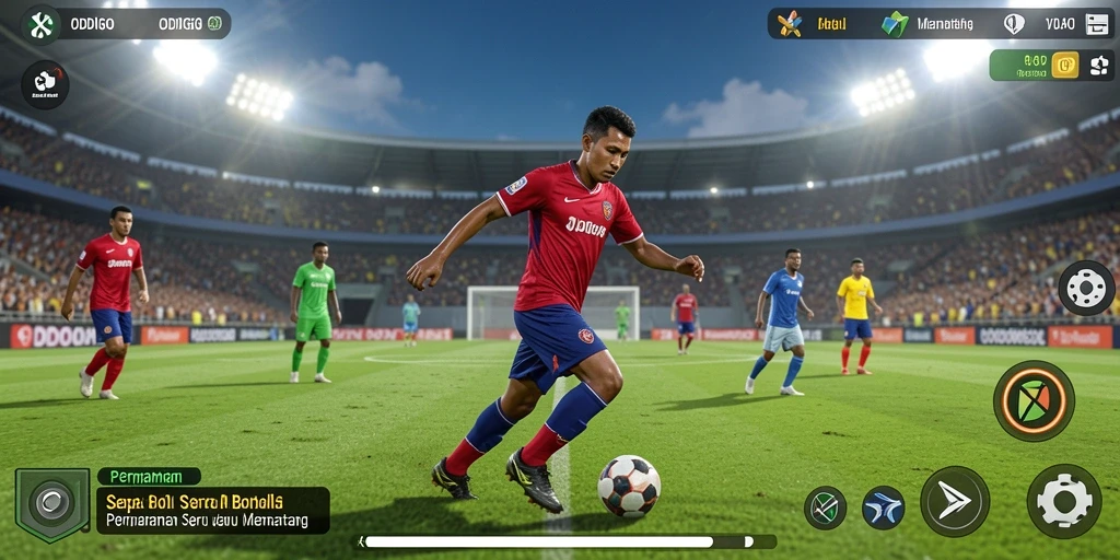 Tampilan gameplay ODDIGO dengan aksi seru di lapangan sepak bola.
