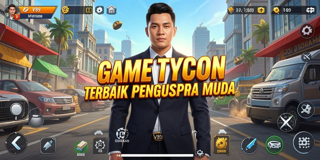 Tampilan gameplay seru dalam V89, menunjukkan pengelolaan bisnis yang mendetail.