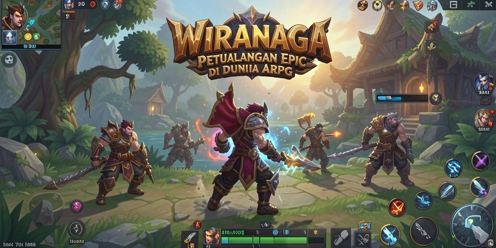 Tampilan aksi mendebarkan dari gameplay WIRANAGA dalam dunia fantasi.